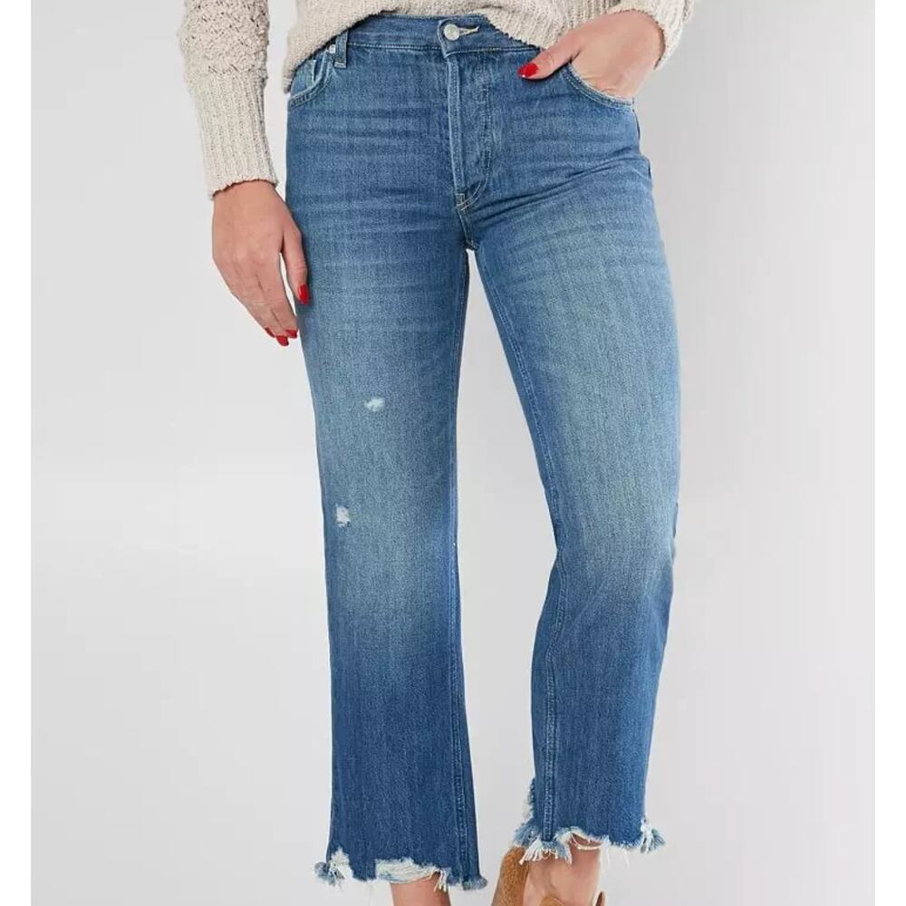 Free People Maggie Mid Rise Straight Leg Denim Jeans Crop Distressed 25